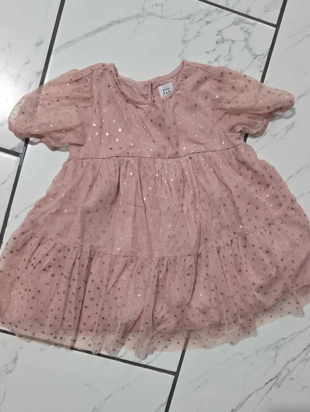GAP Baby Light Pink Tulle Dress with Gold Stars Dusty Pink Color 18/24m